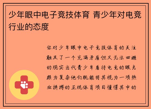 少年眼中电子竞技体育 青少年对电竞行业的态度